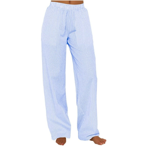 LIaqionyy Womens Pant Elastic Waist Wide Leg Soft Bottoms Lounge Comfortable Workout Loose Pants with Pockets