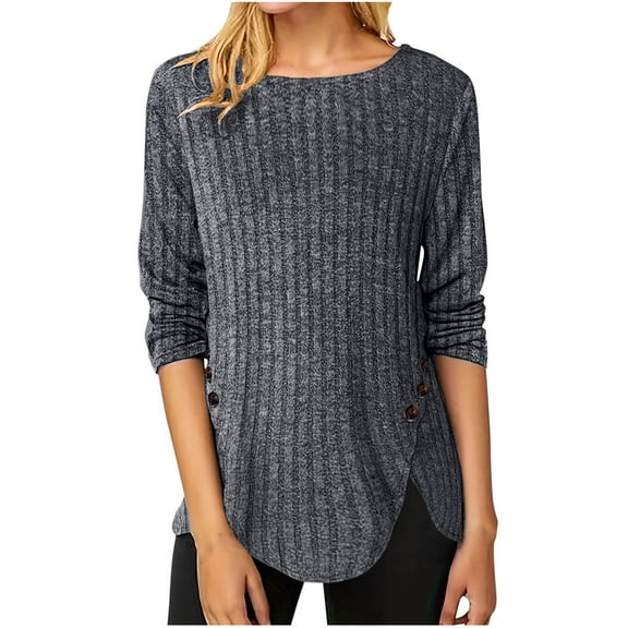 LIaqionyy Womens Plus Size Blouses Crewneck Dressy Tee Fall Tops Casual Long Sleeve Work Tunics Clothes