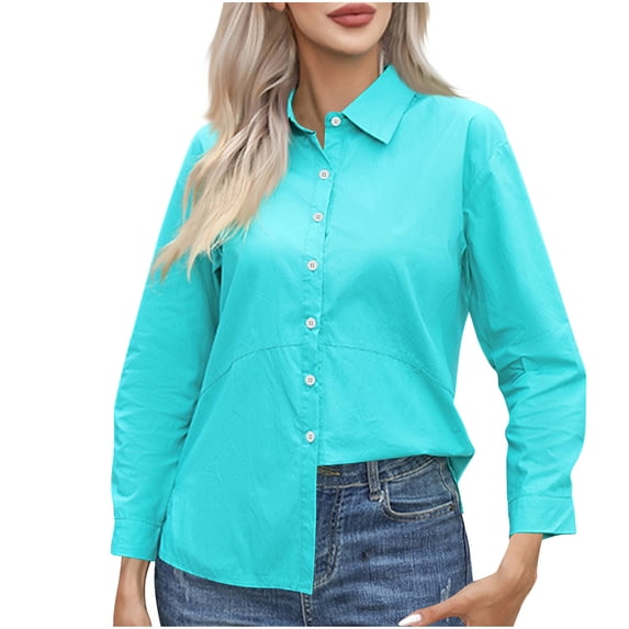 LIaqionyy Womens Plus Size Shirts Button down Casual Long Sleeve Work Blouses Collared Business Office Tops M-5XL
