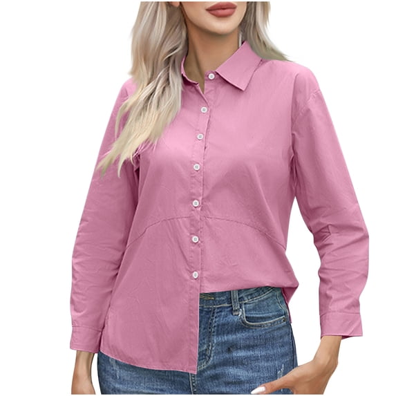 LIaqionyy Womens Plus Size Shirts Button down Casual Long Sleeve Work Blouses Collared Business Office Tops M-5XL