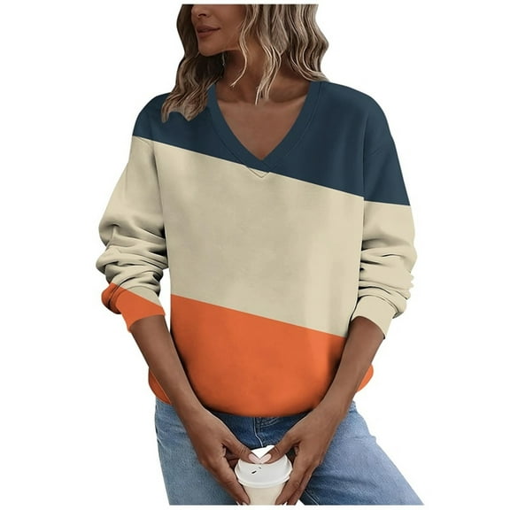 LIaqionyy Womens Plus Size Sweatshirts V Neck Trendy Casual Long Sleeve Pullover Loose Fashion Fall Tops S-5XL