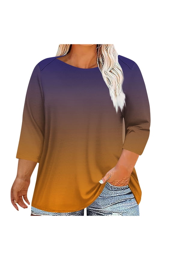 Womens Plus Size Tops 3/4 Length Sleeve Loose Tunic Blouse Spring Summer Casual Top Clothes