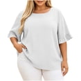 thumbnail image 1 of LIaqionyy Womens Plus Size Tops Ruffle Sleeve Shirts Crew Neck Blouses Dressy Casual Fashion Tunic Top XL-5XL, 1 of 8
