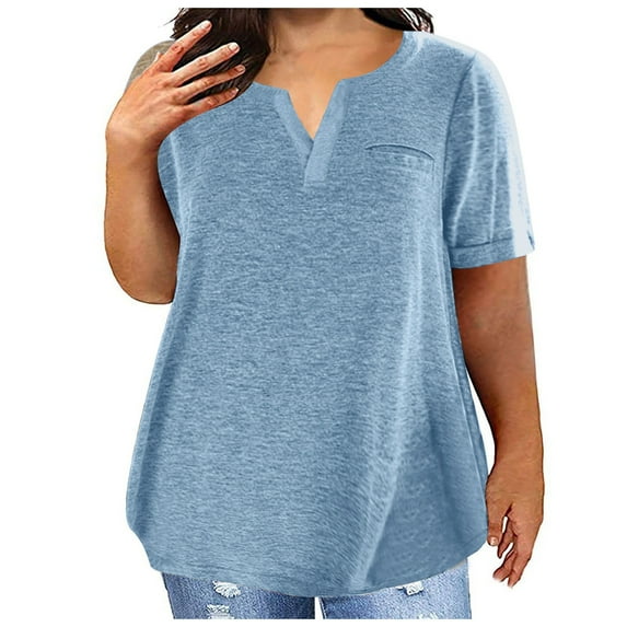 LIaqionyy Womens Plus Size Tops Short Sleeve Crewneck Shirts Solid Color Going Out T Shirts Plain Basic Tees