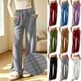thumbnail image 1 of LIaqionyy Womens Ribbed Pants Wide Leg Lounge Pajama Drawstring Elastic Waist Casual Loose Trousers with Pockets, 1 of 8