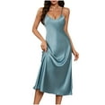 thumbnail image 1 of LIaqionyy Womens Satin Nightgown Solid Color Spaghetti Strap Backless Slip Satin Silk Midi Dress Cocktail Evening Chemises Dress, 1 of 8