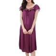 thumbnail image 1 of LIaqionyy Womens Satin Nightgowns Floral Lace Short Sleeve Sleepwear Soft Pajama Dress Sleep Nightshirt Home Clothes, 1 of 6