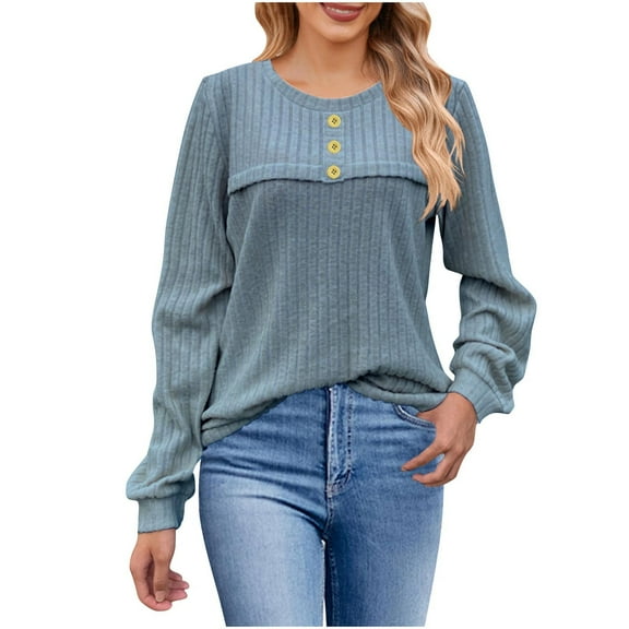 LIaqionyy Womens Shirt Crewneck Knit Pullover Casual Loose Work Blouses Tunic Tops Fashion Fall Business Outfits