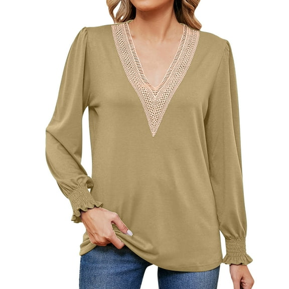 LIaqionyy Womens Shirts Tunic Tops Loose Dressy Blouses V Neck Long Sleeve Pullover Work Party Clothes