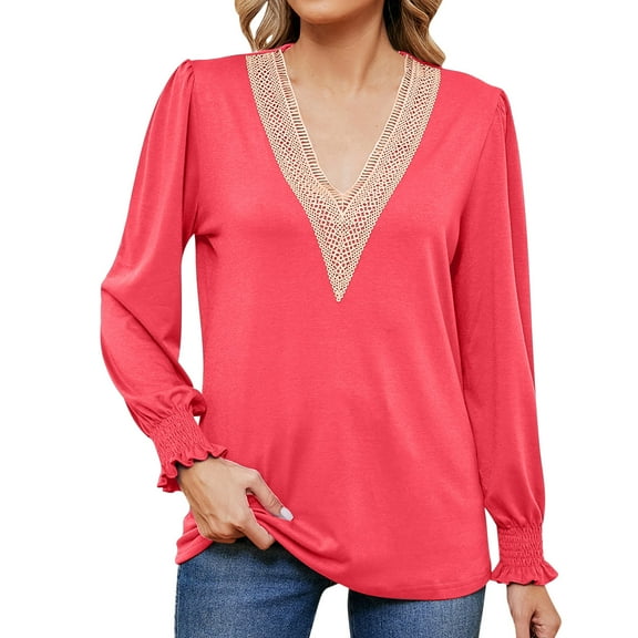 LIaqionyy Womens Shirts Tunic Tops Loose Dressy Blouses V Neck Long Sleeve Pullover Work Party Clothes