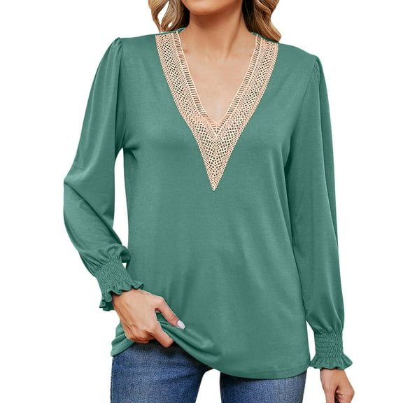 LIaqionyy Womens Shirts Tunic Tops Loose Dressy Blouses V Neck Long Sleeve Pullover Work Party Clothes