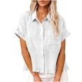 thumbnail image 1 of LIaqionyy Womens Short Sleeve Shirts V Neck Collared Button down Shirt Business Work Tops with Pockets, 1 of 7