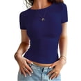 thumbnail image 1 of LIaqionyy Womens Short Sleeve Summer Crew Neck Slim Crop T Shirt Spring Summer Fashion Clothes Basic Tees, 1 of 6