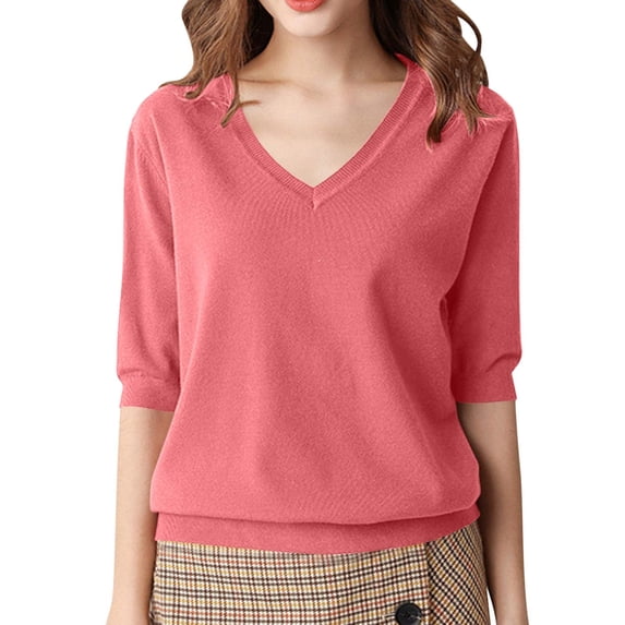 LIaqionyy Womens Short Sleeve Sweaters Casual Lightweight Crew Neck Pullover Tops Ribbed Knit Sweater Blouse