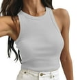 thumbnail image 1 of LIaqionyy Womens Sleeveless High Neck Casual Basic Ribbed Tank Top Summer Workout Going out Shirts Clothes, 1 of 6