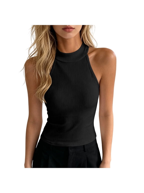 Womens Sleeveless Mock Turtleneck Stretch Tank Tops Slim Trendy Casual Basic Layering Shirts