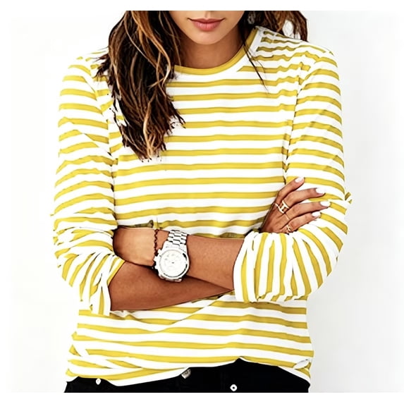 LIaqionyy Womens Striped Long Sleeve Tops Casual Crewneck T-Shirt Basic Lightweight Pullover Comfort Tee