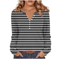 thumbnail image 1 of LIaqionyy Womens Striped Shirt Long Sleeve Fall Outfits V Neck T Shirts Button down Tunic Tops Fashion Clothes, 1 of 6