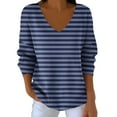 thumbnail image 1 of LIaqionyy Womens Striped Shirt Trendy V Neck Long Sleeve Basic Tee Casual Loose Fall Blouses Tops Outfits, 1 of 6
