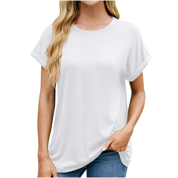 LIaqionyy Womens Summer Short Sleeve Tops Crew Neck Casual Fitted Tshirt Loose Comfy Daily TShirts