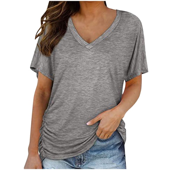 LIaqionyy Womens Summer T Shirts Short Sleeve V Neck Tops Lightweight Loose Spring Fashion Outfits Trendy Clothes