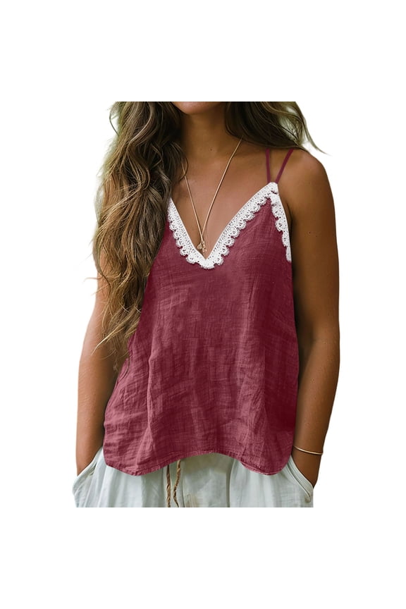 Womens Summer Tank Tops Cotton Linen Sleeveless Cami Shirts Casual Loose Tunic Spaghetti Strap Camisole