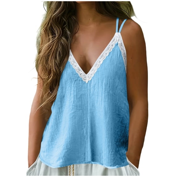 LIaqionyy Womens Summer Tank Tops Cotton Linen Sleeveless Cami Shirts Casual Loose Tunic Spaghetti Strap Camisole
