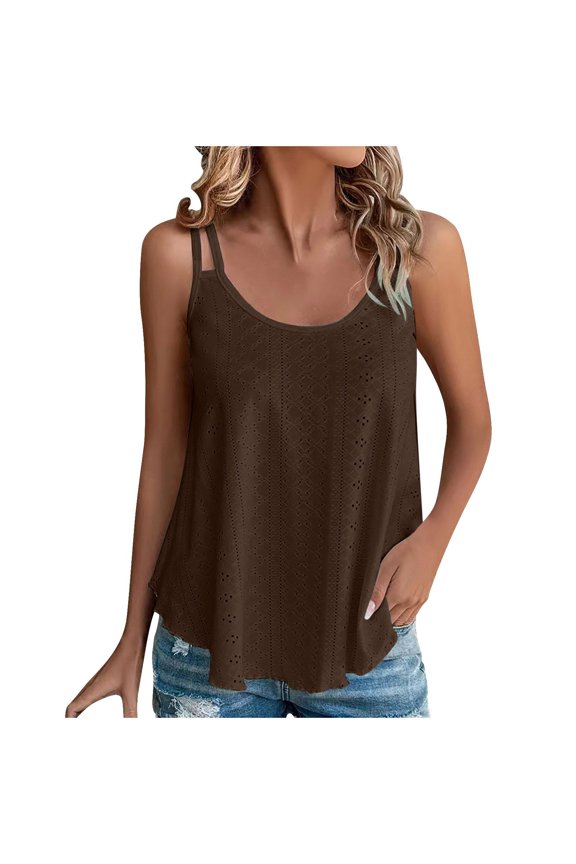 Womens Summer Tops 2024 Tank Tops Mesh Loose Sleeveless Camisole Scoop Neck Boho Flowy Shirts