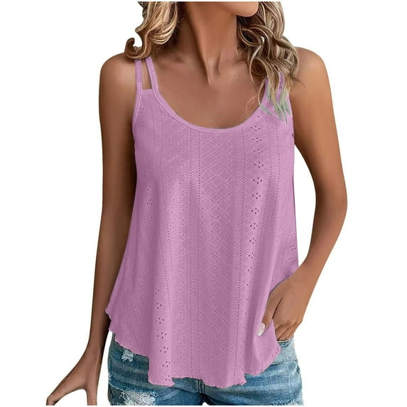 LIaqionyy Womens Summer Tops 2024 Tank Tops Mesh Loose Sleeveless Camisole Scoop Neck Boho Flowy Shirts
