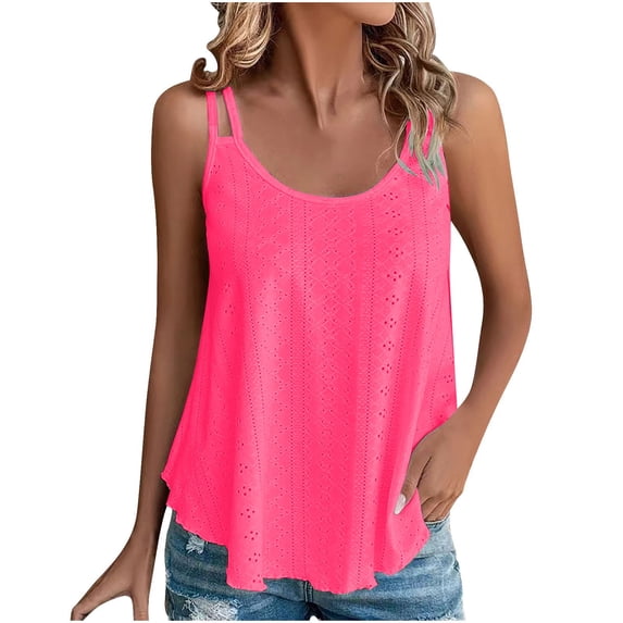 LIaqionyy Womens Summer Tops 2024 Tank Tops Mesh Loose Sleeveless Camisole Scoop Neck Boho Flowy Shirts