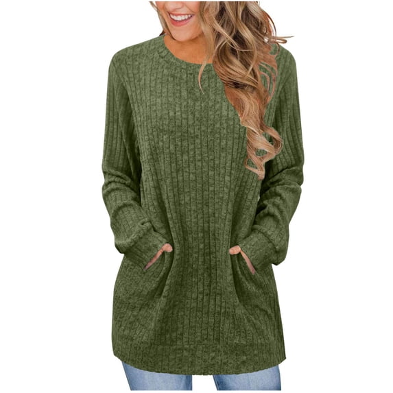 LIaqionyy Womens Sweaters Crewneck Long Sleeve Shirts Lightweight Fashion Blouses Dressy Tops with Pocket