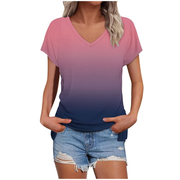 LIaqionyy Womens Tops Casual Short Sleeve V Neck Summer T Shirts Fashion Spring Dressy Business Top Clothes