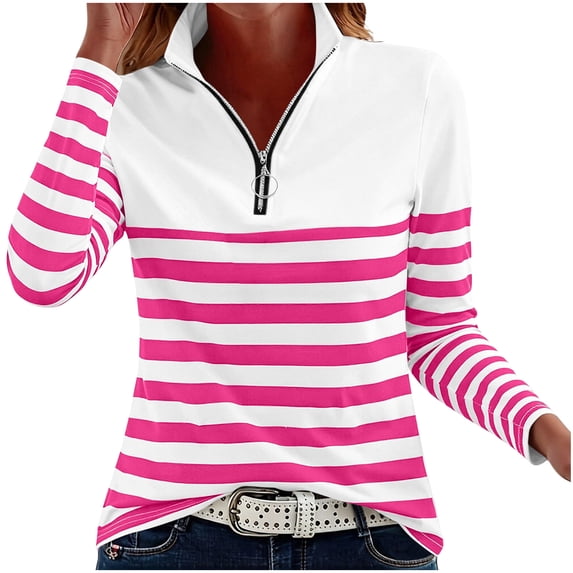 LIaqionyy Womens Tops Long Sleeve Shirts Quarter Zip Collared Pullover V Neck Casual Fall Business Clothes