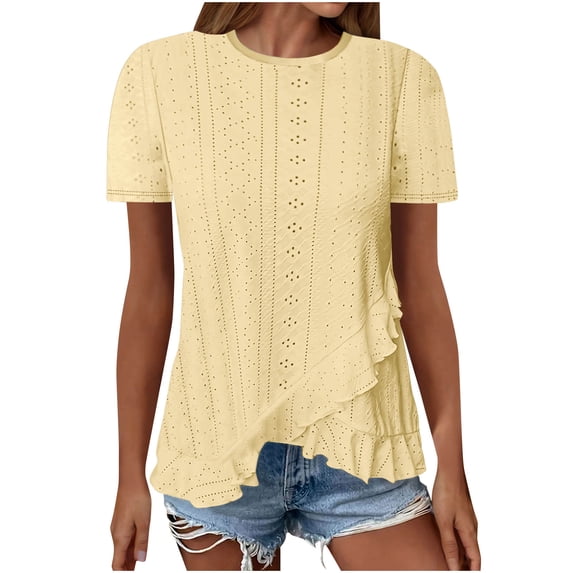 LIaqionyy Womens Tops Short Sleeve T Shirts Crewneck Tunic Casual Loose Tee Summer Fashion Vacation Clothes