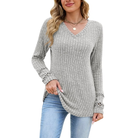 LIaqionyy Womens Tops V Neck Lightweight Sweater Fall Long Sleeve Knit Pullover Tunic Business Casual Outfits
