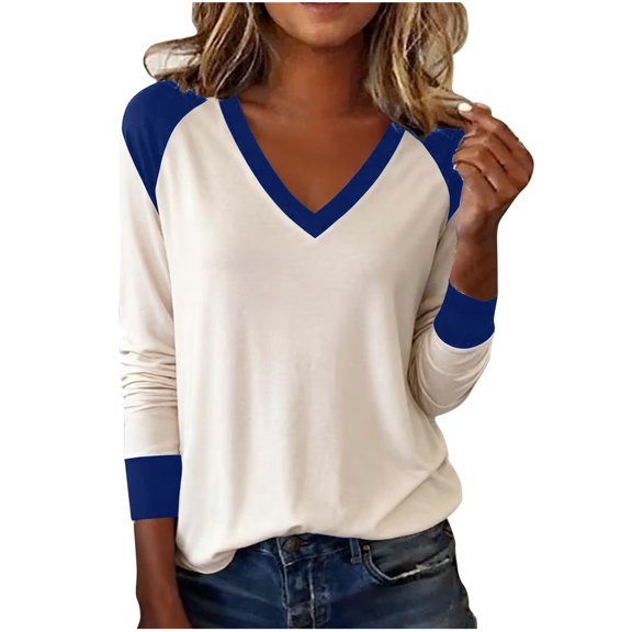 LIaqionyy Womens Tops Winter Casual Loose Long Sleeve V Neck Shirts Comfortable Fall Fashion Pullover Clothes