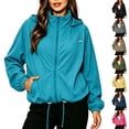 thumbnail image 1 of LIaqionyy Womens Windbreaker Jackets Waterproof Lightweight Zip up Hooded Jacket Outdoor Hiking Raincoat with Pocket, 1 of 8