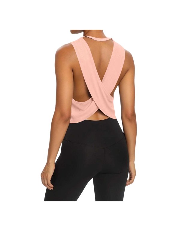 Womens Workout Sleeveless Shirts Open Back Cropped Yoga Tank Tops Backless Athletic Going out Clothes