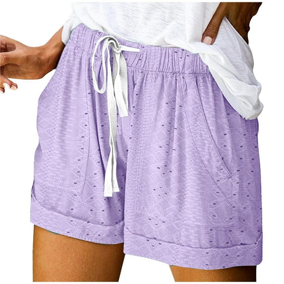 LIaqionyy Workout Running Shorts for Women Elastic Waist Mesh Shorts with Pockets Plus Size Drawstring Beach Shorts
