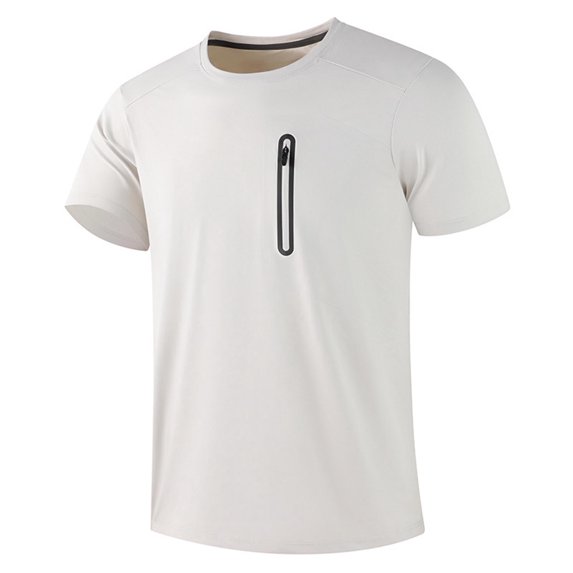 LIaqionyy Workout Shirts for Mens Short Sleeve Lightweight Solid Color Running Hiking Shirt with Zipper Pockets