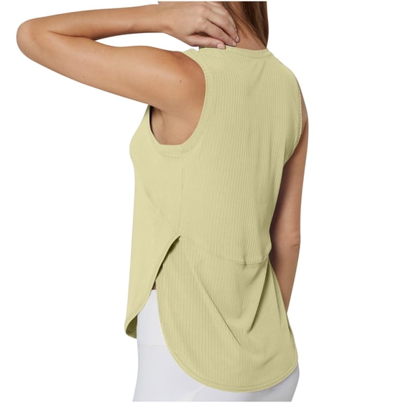 LIaqionyy Workout Tank Tops for Woman Quick Dry Running Side Slit Yoga Sleeveless Exercise Ribbed Shirts Clothes