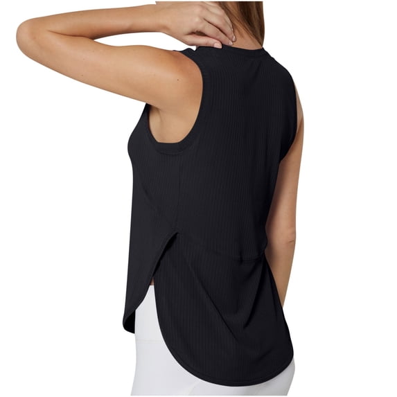 LIaqionyy Workout Tank Tops for Woman Quick Dry Running Side Slit Yoga Sleeveless Exercise Ribbed Shirts Clothes