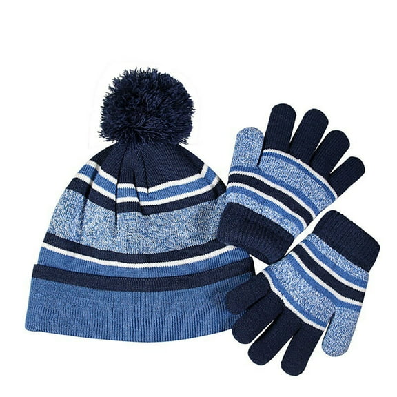 LIhncine 2Pcs Kids Winter Knit Hat Gloves Set Warm Lining Thermal Beanie for 4-10 Year Boys and Girls One Size