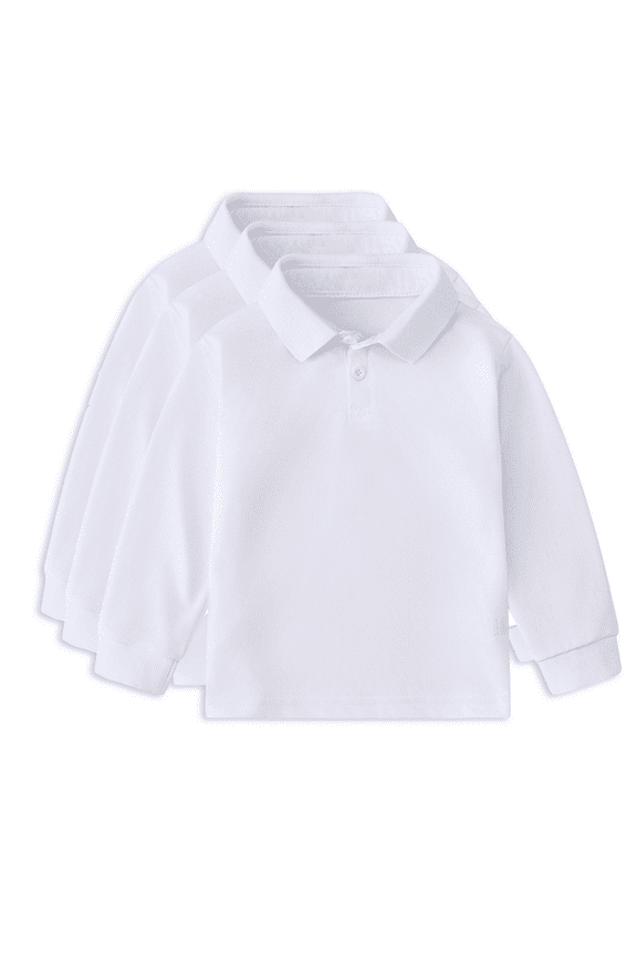 LIhncine 3 Pack Boys' Long-Sleeve School Uniform Pique Polo Shirt Winter Soft Casual Polo Shirt 1-12Y