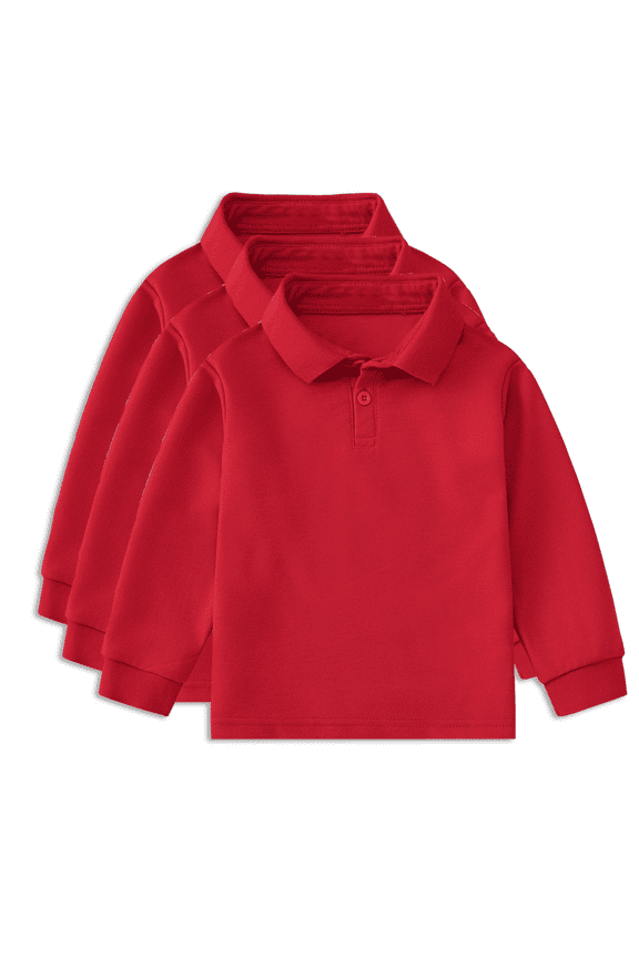 3 Pack Boys' Long-Sleeve School Uniform Pique Polo Shirt Winter Soft Casual Polo Shirt 1-12Y