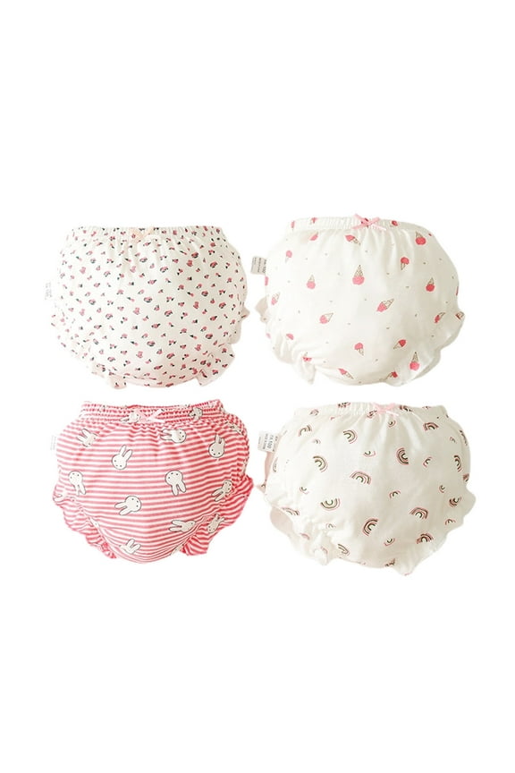 LIhncine 4PCS Baby Girls Cotton Bloomers Toddler Cute Ruffle Diaper Cover Soft Assorted Underwear Breathable Panties 4 Pack