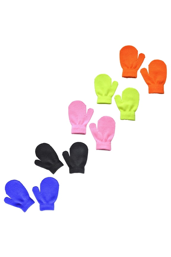 LIhncine 5 Pairs Kids Winter Gloves, Children Bulk Pack Fun Colorful Cute Magic Glove for Boys & Girls