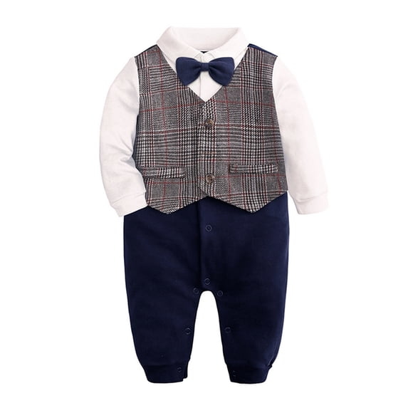 REDARER Baby Boy Jumpsuit Clearance,Baby Boys Cotton Bow Tie Gentleman Autumn Long Sleeve Romper Jumpsuit Set Clothes,Baby Boy Clothes(A,9-12 Months)