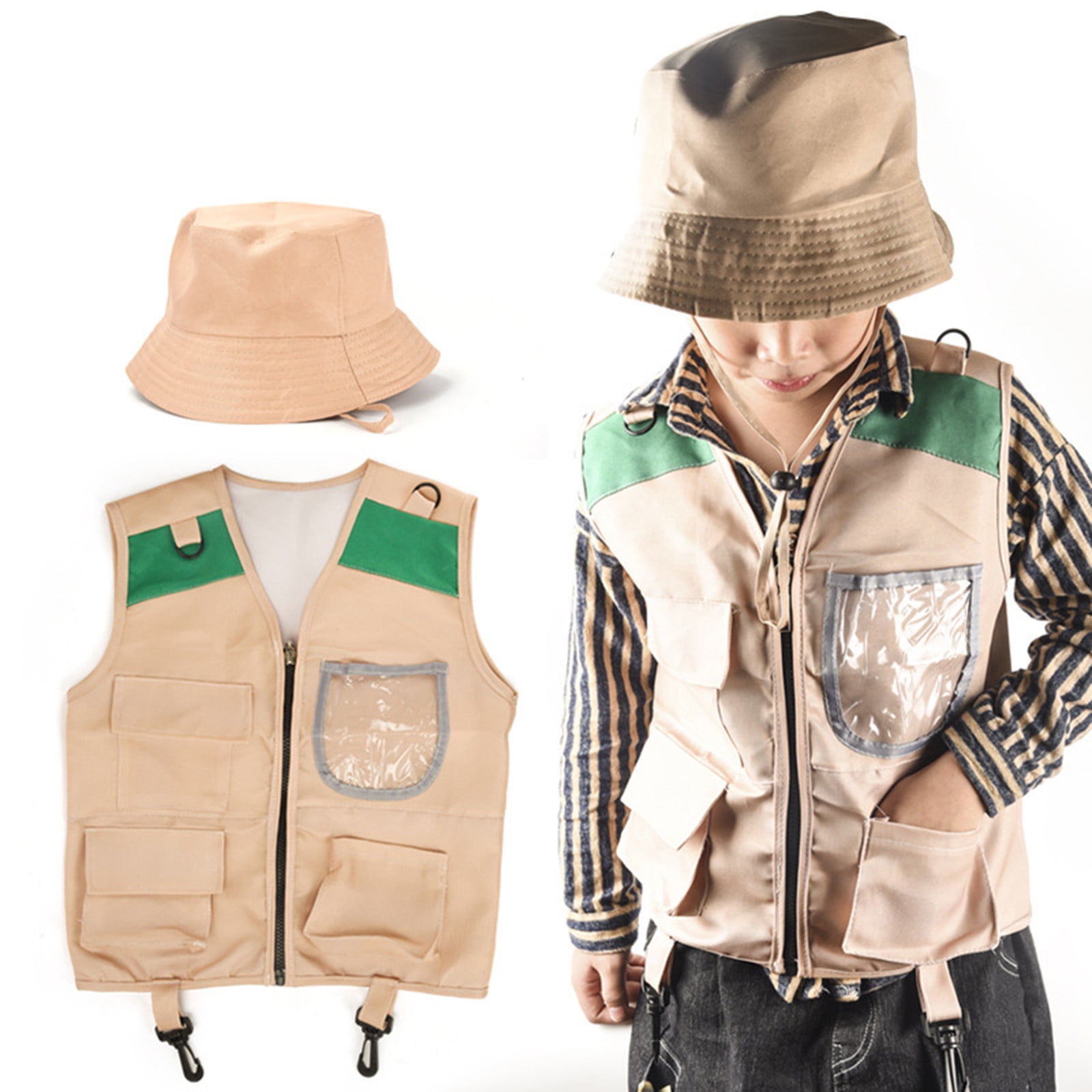 LIhncine Baby Girl Outfits Kids Safari Explorer Vest and Hat Costume Fishing Adventure Camping Vest for Boy Girls Toddler Outfit Beige 2 8 Years