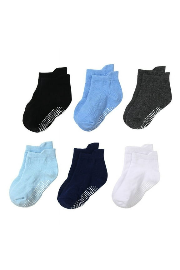LIhncine Baby Socks Non Grip - Combed Cotton Seamless Toe Crew Socks for Baby Boys Girls Toddler Pack of 6